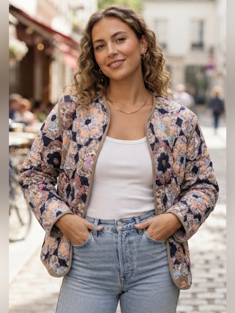 Handmade Quilt Print Convertible Jacket Vest Floral Patchwork S/M